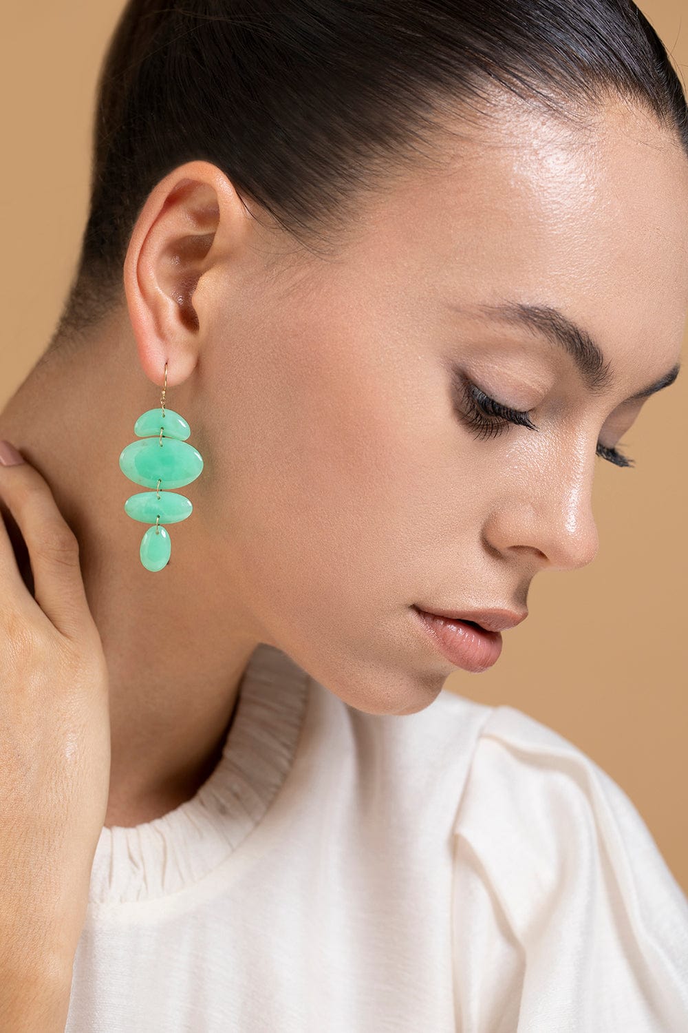 TEN THOUSAND THINGS-Chrysoprase Oval Totem Earrings-YELLOW GOLD