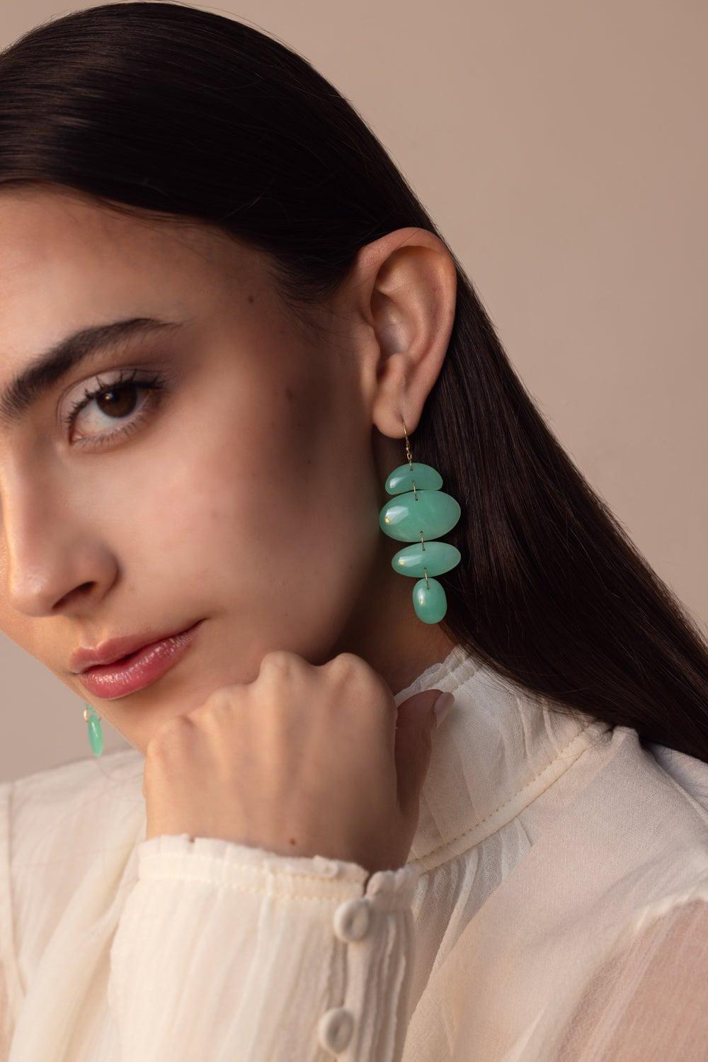 TEN THOUSAND THINGS-Chrysoprase Oval Totem Earrings-YELLOW GOLD