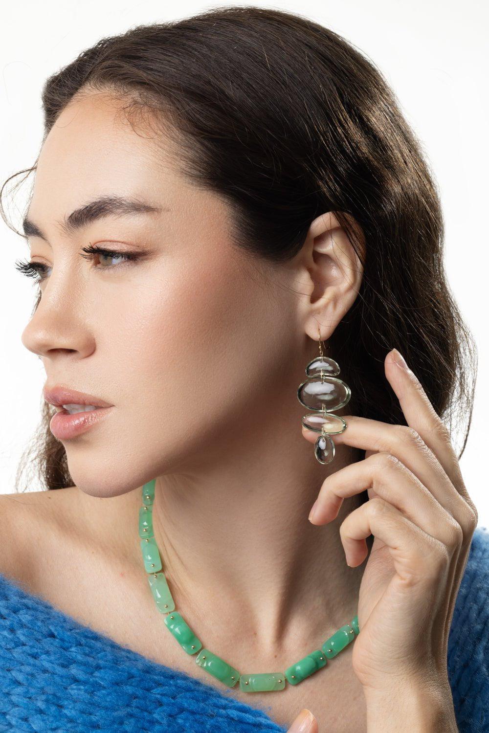 TEN THOUSAND THINGS-Green Amethyst Oval Totem Earrings-YELLOW GOLD