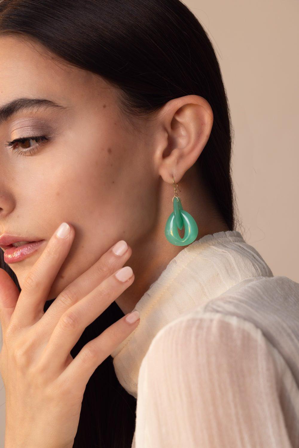 Interlocking Chrysoprase Peacock Eye Earrings | TEN THOUSAND