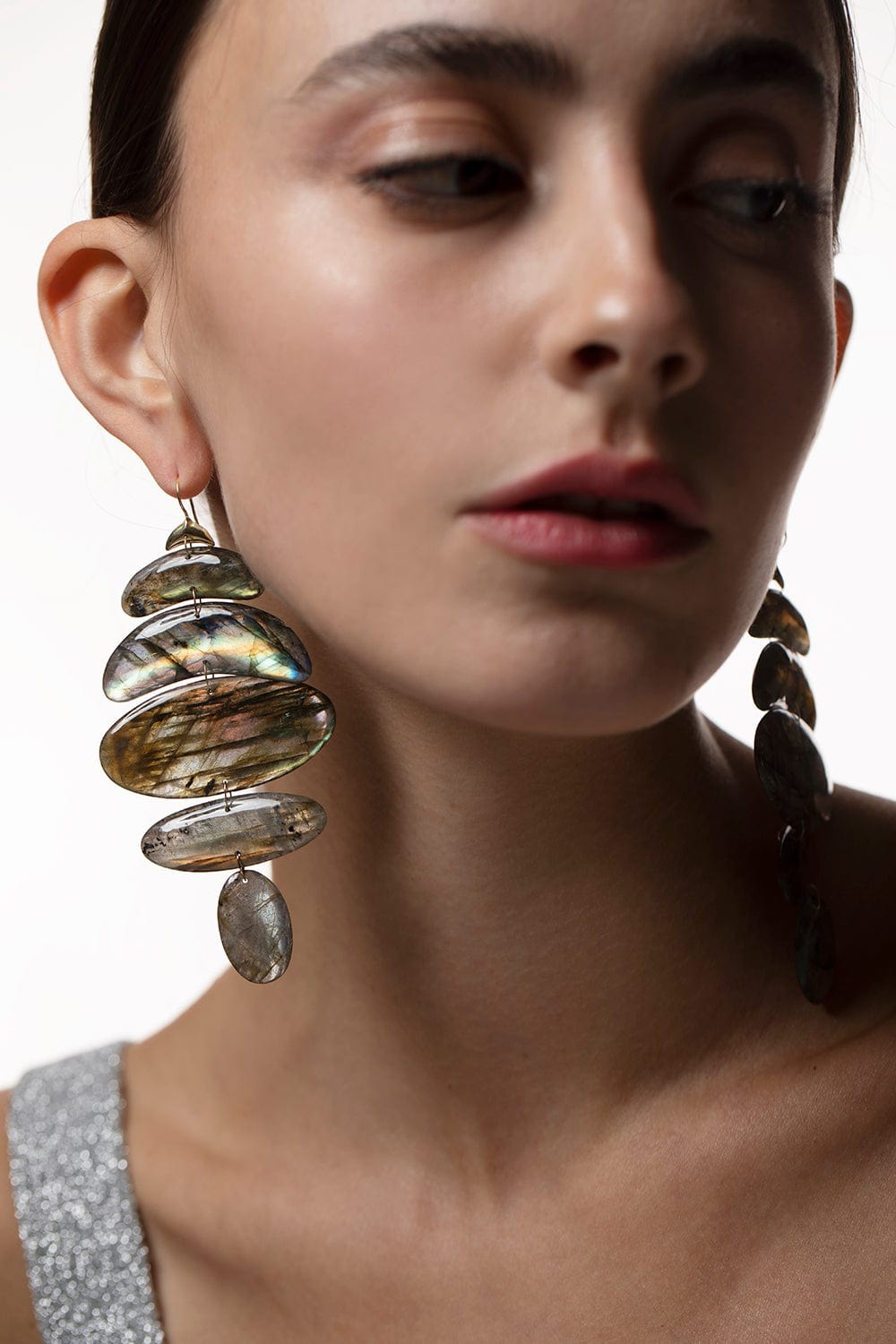TEN THOUSAND THINGS-Large Labradorite Totem II Earrings-YELLOW GOLD