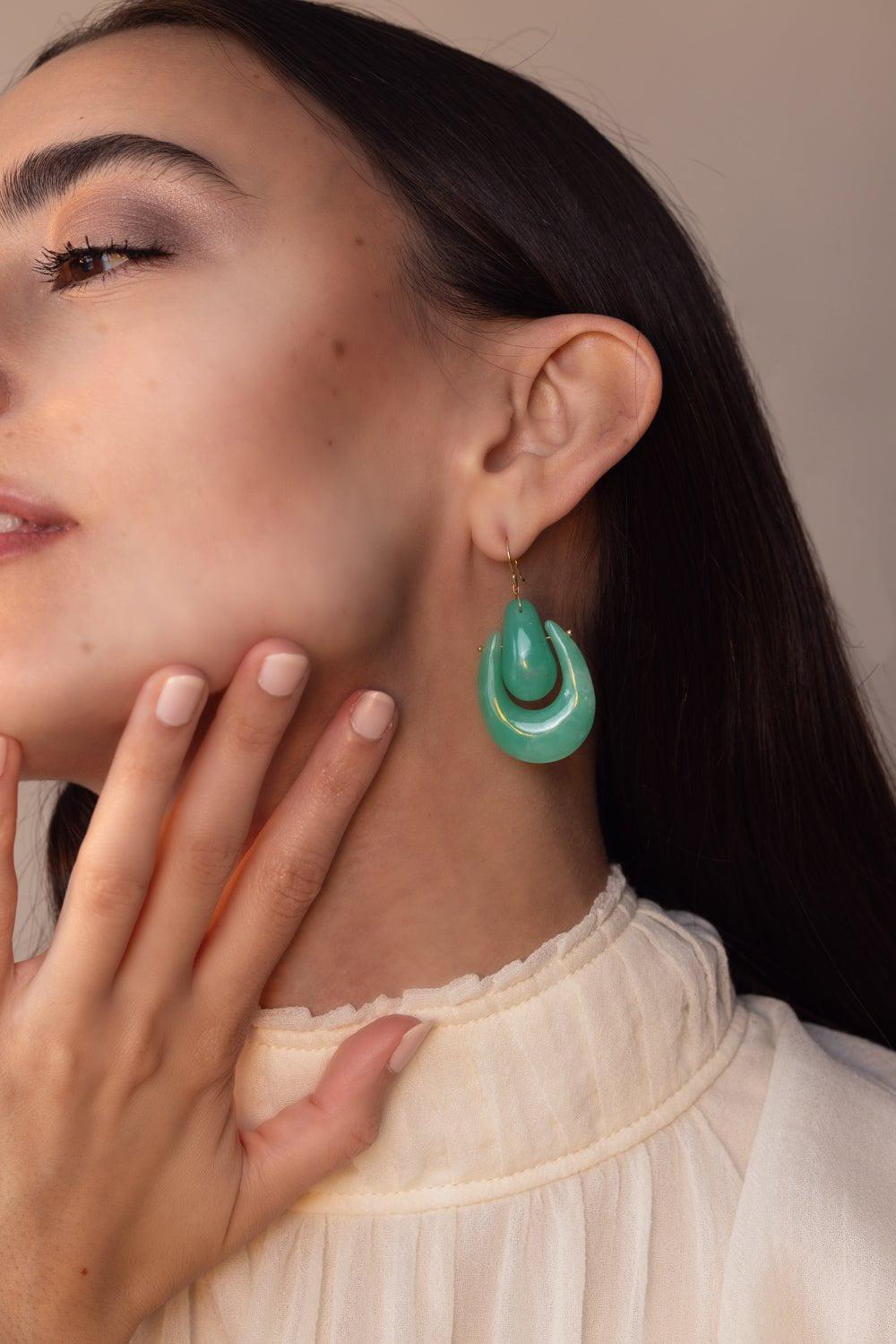 TEN THOUSAND THINGS-Large O'Keeffe Chrysoprase Earrings-YELLOW GOLD