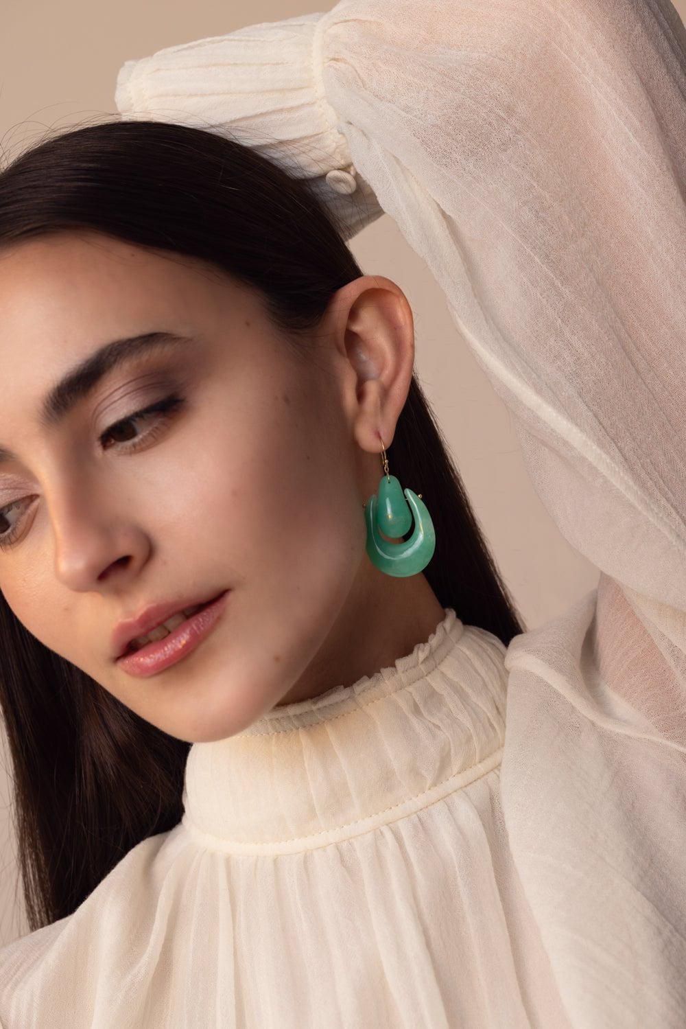 TEN THOUSAND THINGS-Large O'Keeffe Chrysoprase Earrings-YELLOW GOLD