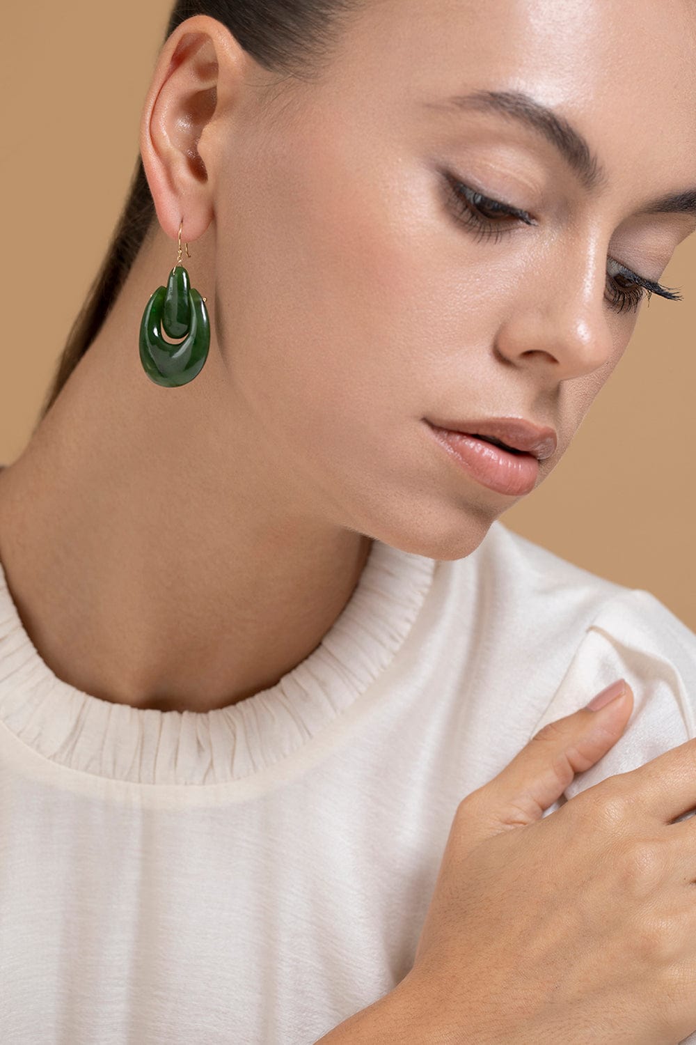 TEN THOUSAND THINGS-Large O'Keeffe Jade Earrings-YELLOW GOLD