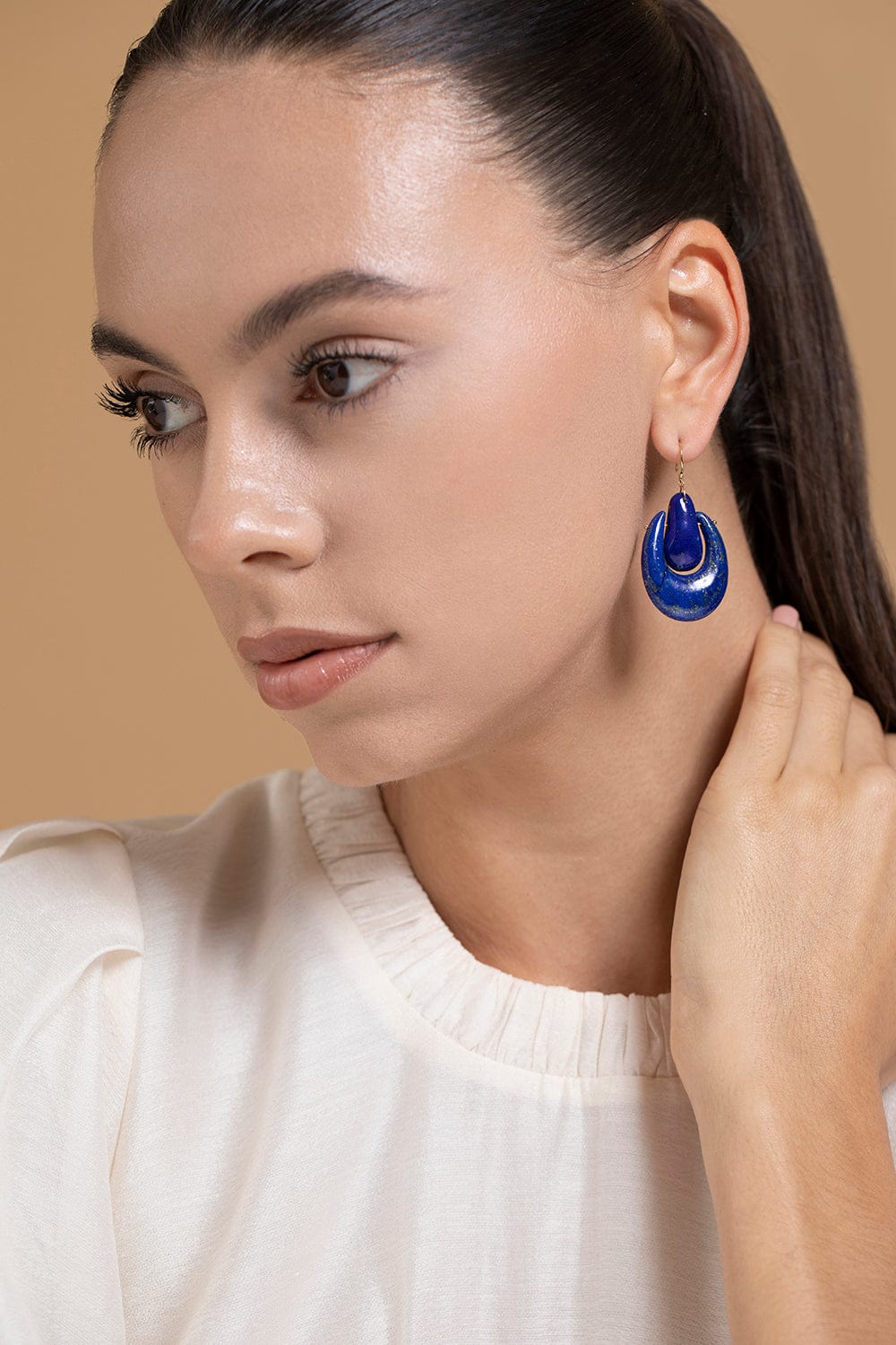 TEN THOUSAND THINGS-Large O'Keeffe Lapis Earrings-YELLOW GOLD