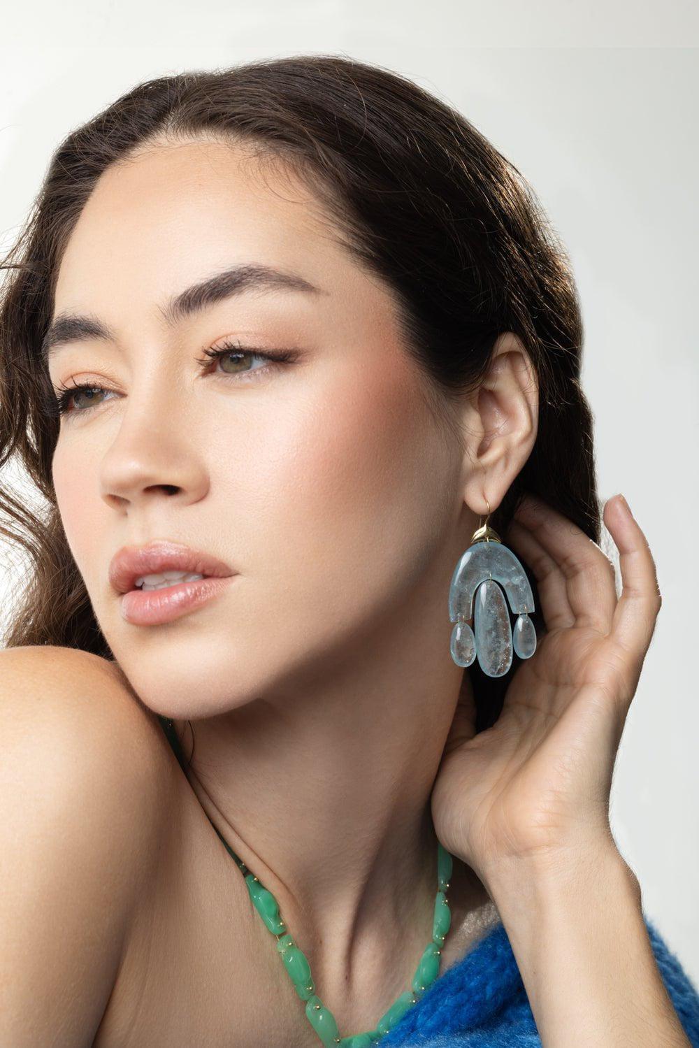 TEN THOUSAND THINGS-Mini Aquamarine Chandelier Earrings-YELLOW GOLD