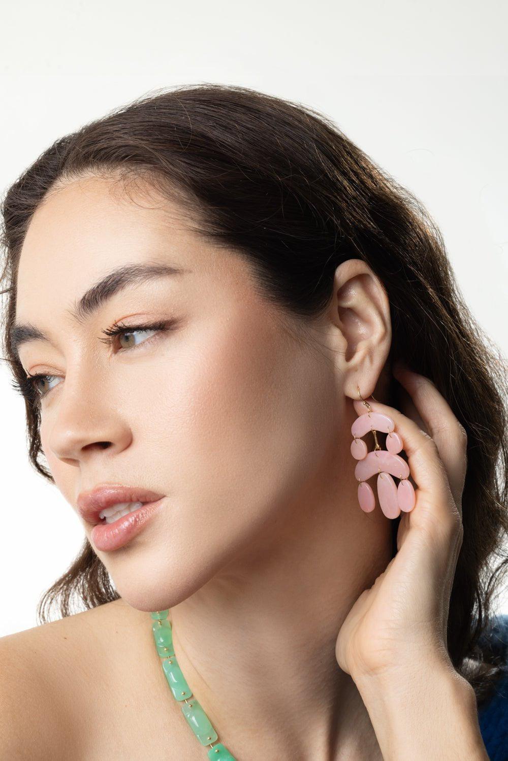 TEN THOUSAND THINGS-Mini Cut Stone Pink Opal Chandelier Earrings-YELLOW GOLD
