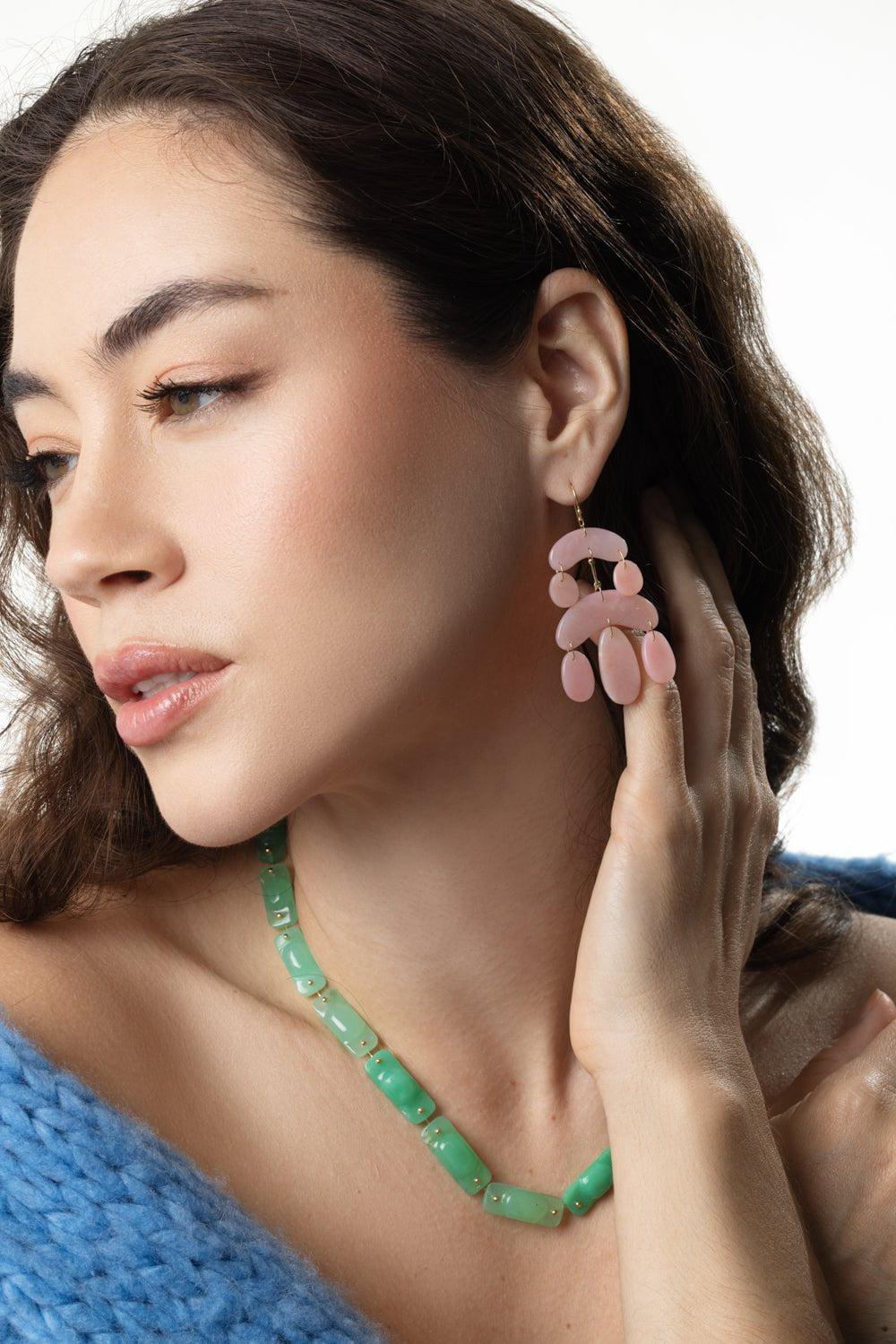 TEN THOUSAND THINGS-Mini Cut Stone Pink Opal Chandelier Earrings-YELLOW GOLD