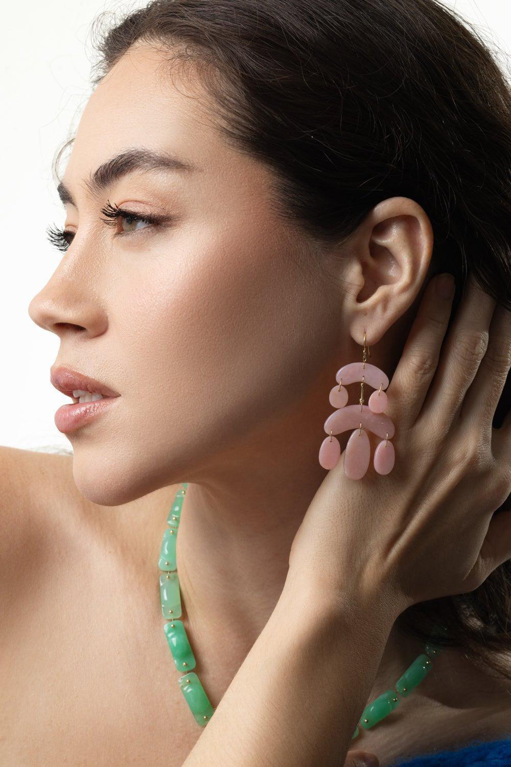 TEN THOUSAND THINGS-Mini Cut Stone Pink Opal Chandelier Earrings-YELLOW GOLD