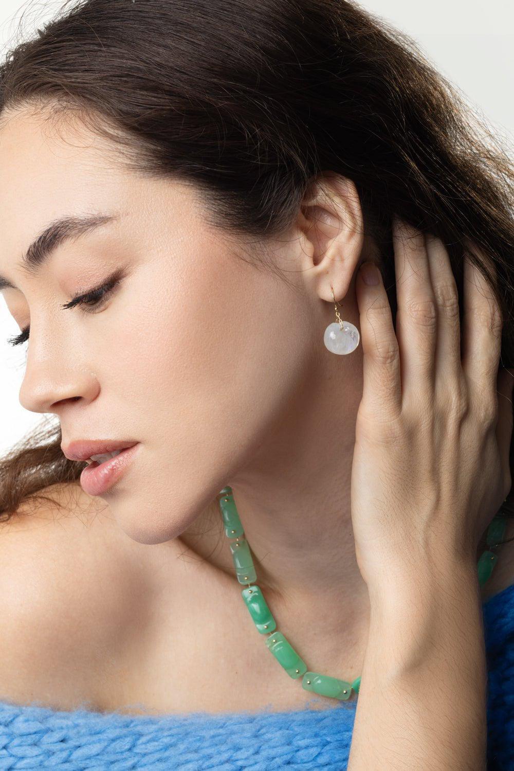 TEN THOUSAND THINGS-Moonstone Tapiz Bead Earrings-YELLOW GOLD