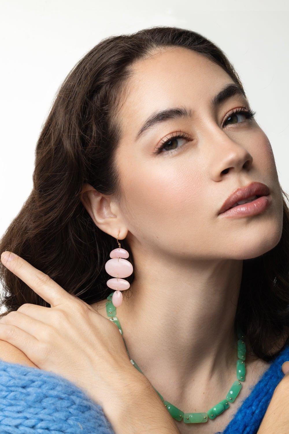 TEN THOUSAND THINGS-Pink Opal Oval Totems Earrings-YELLOW GOLD