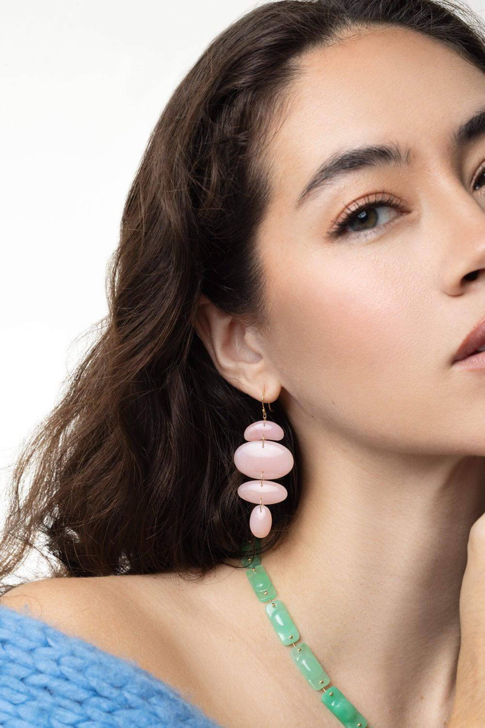 TEN THOUSAND THINGS-Pink Opal Oval Totems Earrings-YELLOW GOLD