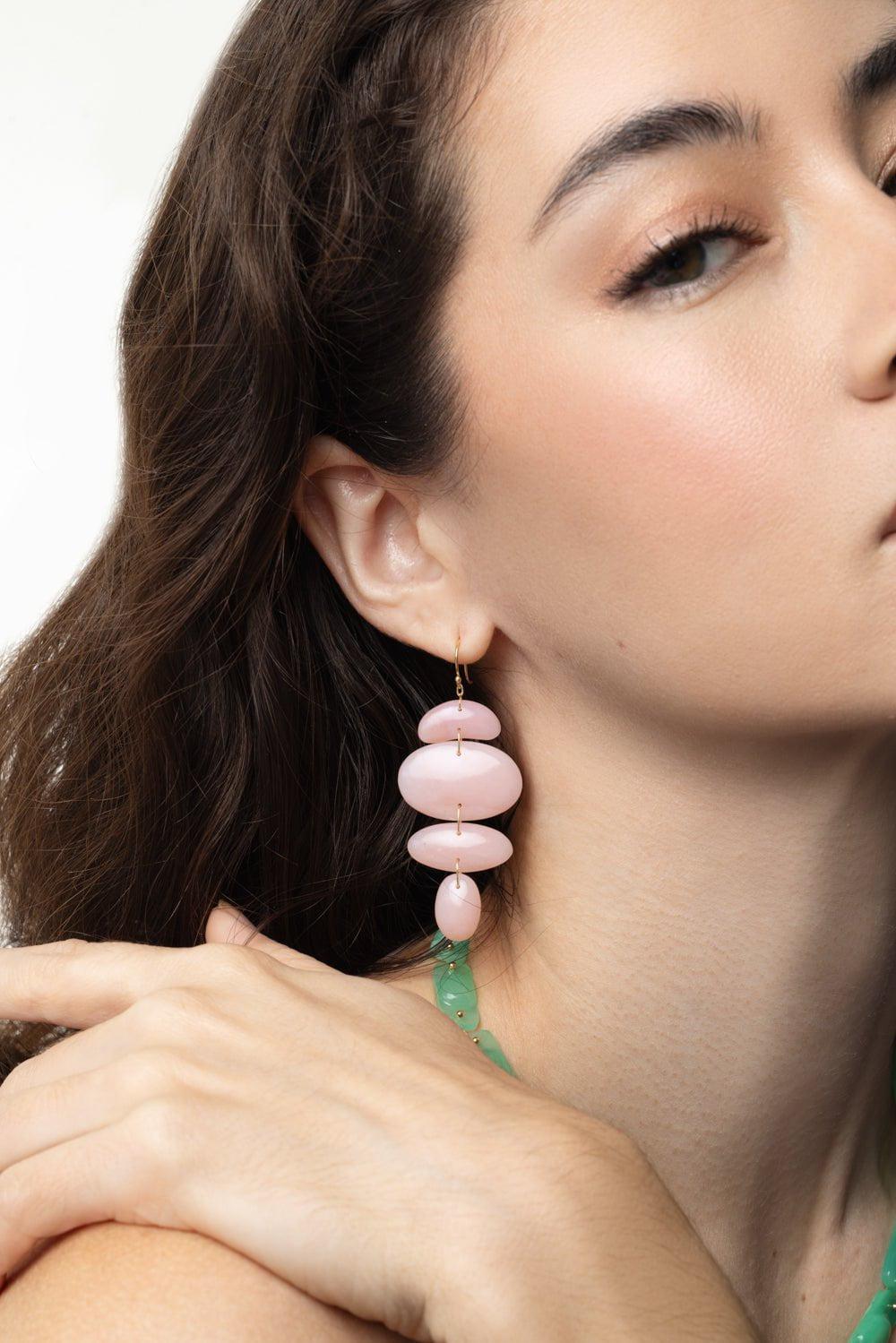 TEN THOUSAND THINGS-Pink Opal Oval Totems Earrings-YELLOW GOLD