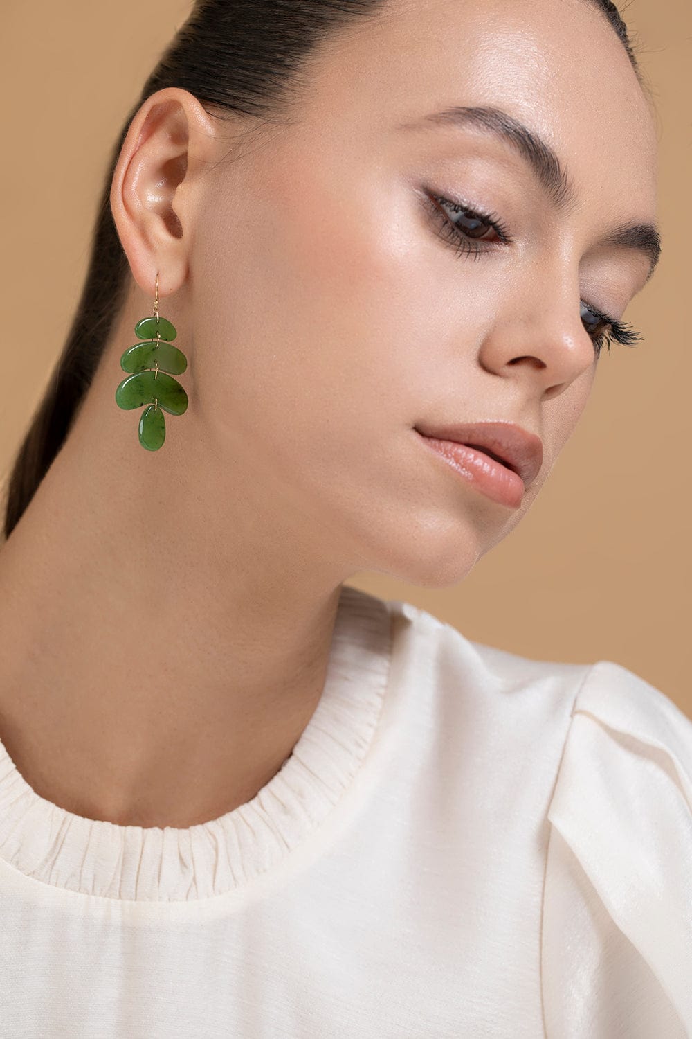 TEN THOUSAND THINGS-Small Jade Totem Earrings-YELLOW GOLD