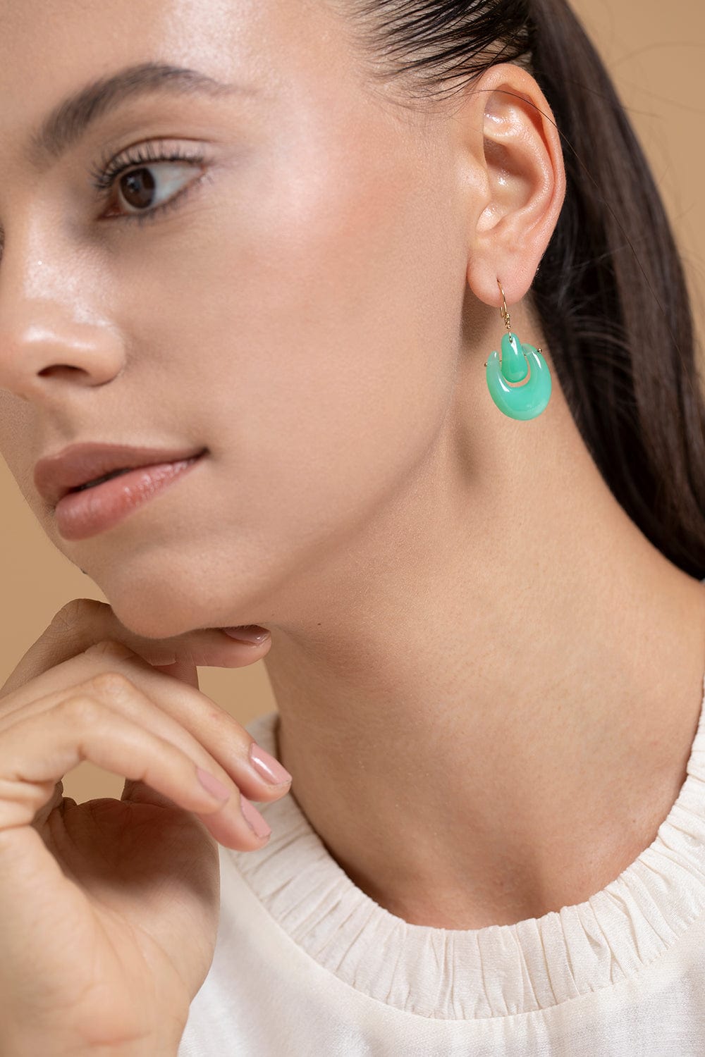 TEN THOUSAND THINGS-Small O'Keeffe Chyrsoprase Earrings-YELLOW GOLD