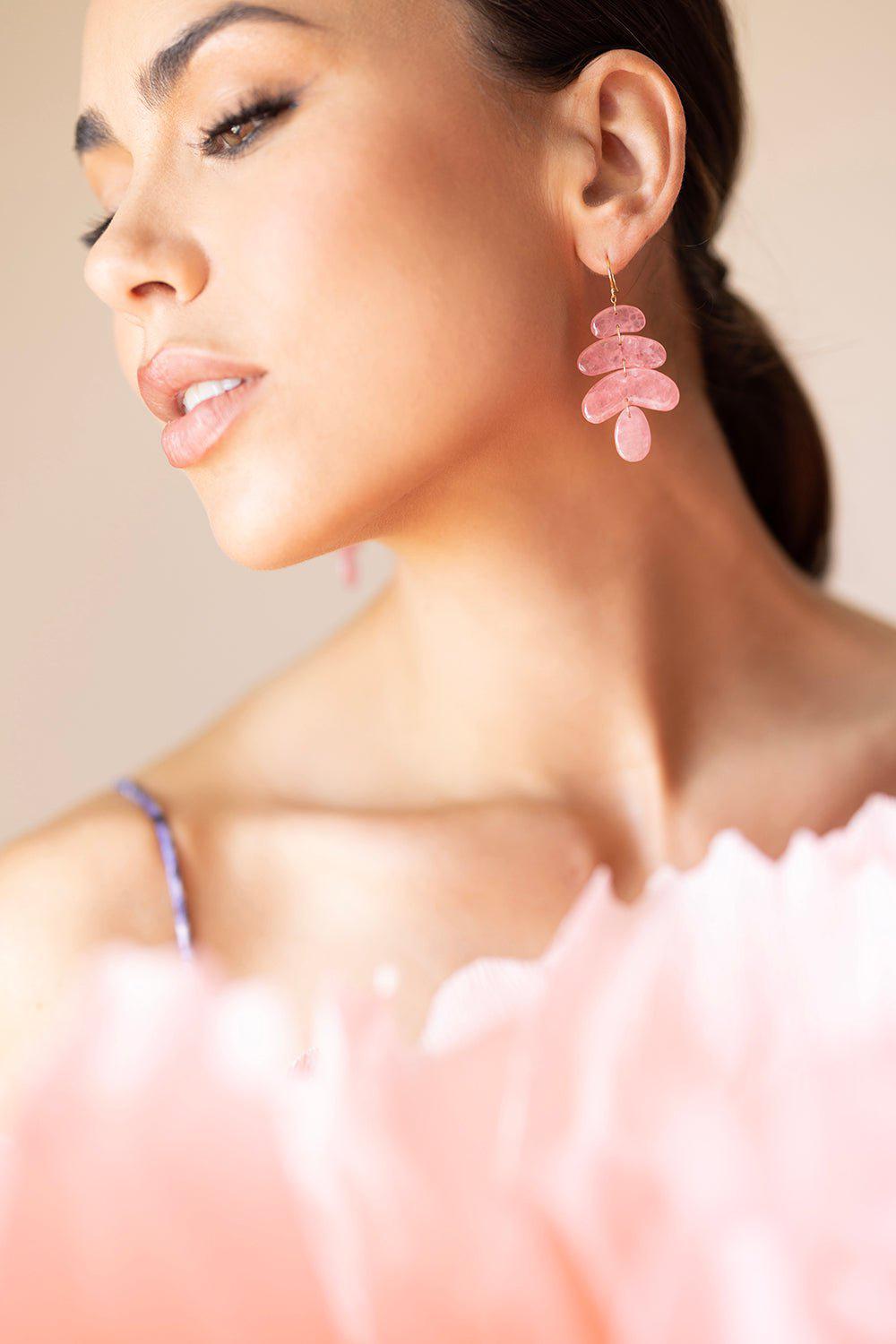 TEN THOUSAND THINGS-Small Rhodocrosite Totem Earrings-YELLOW GOLD