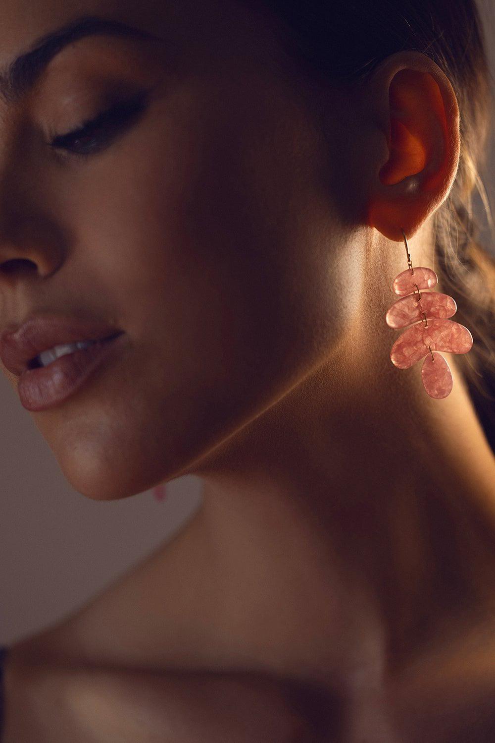 TEN THOUSAND THINGS-Small Rhodocrosite Totem Earrings-YELLOW GOLD