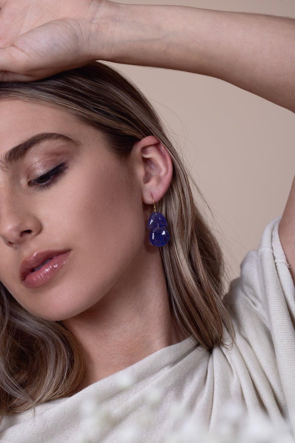 TEN THOUSAND THINGS-Tiny Arp Tanzanite Earrings-YELLOW GOLD