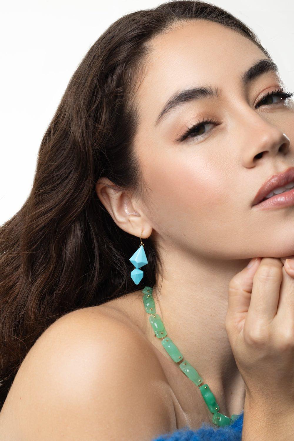 TEN THOUSAND THINGS-Turquoise Double Faceted Drop Earrings-YELLOW GOLD