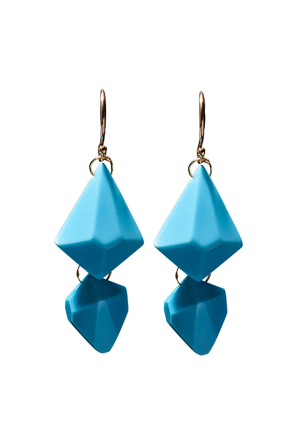TEN THOUSAND THINGS-Turquoise Double Faceted Drop Earrings-YELLOW GOLD