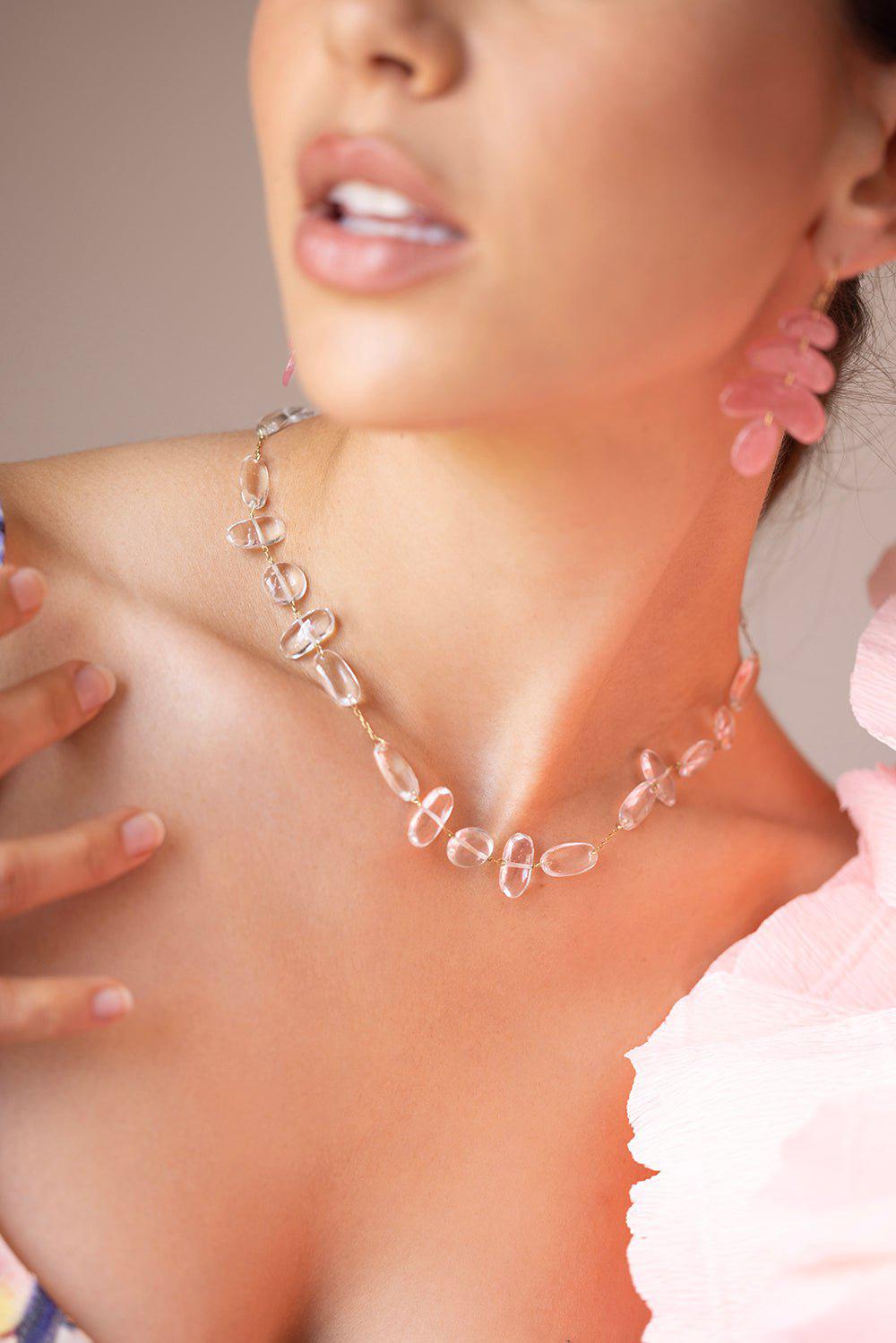 TEN THOUSAND THINGS-Double Cross Crystal Collar Necklace-YELLOW GOLD