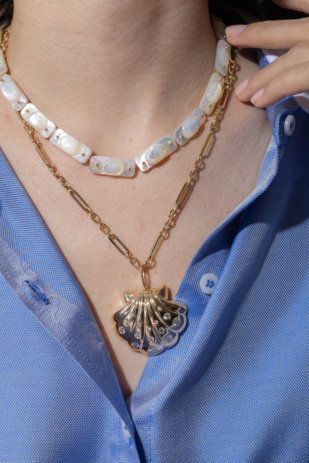 TEN THOUSAND THINGS-Pearl Stone Tiles Necklace-YELLOW GOLD