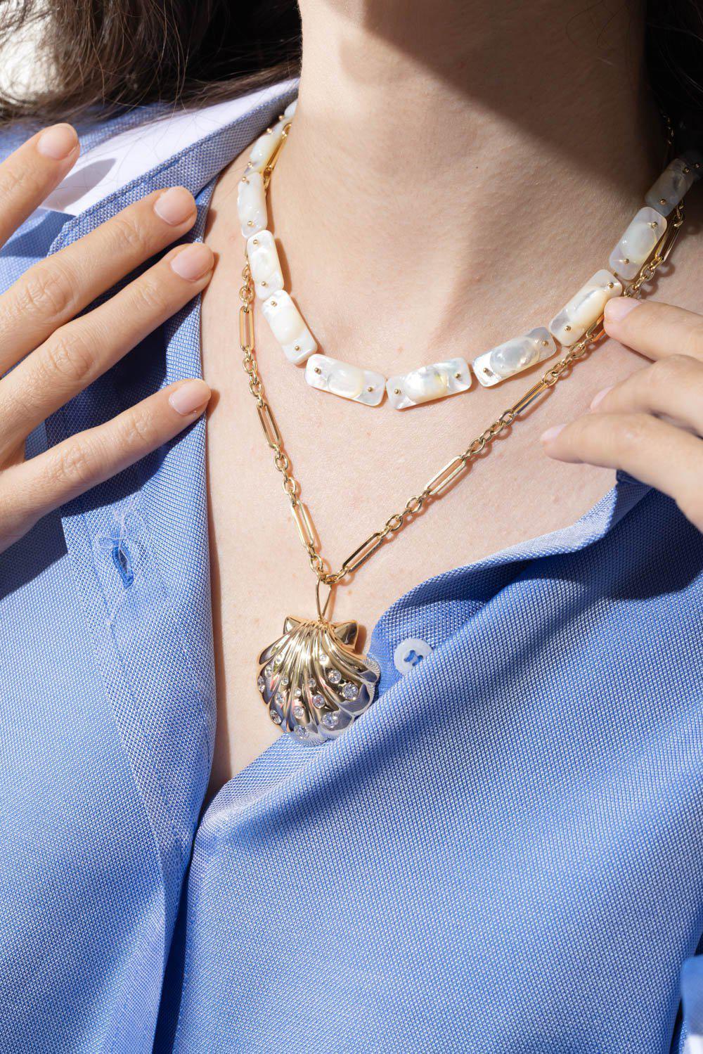 TEN THOUSAND THINGS-Pearl Stone Tiles Necklace-YELLOW GOLD