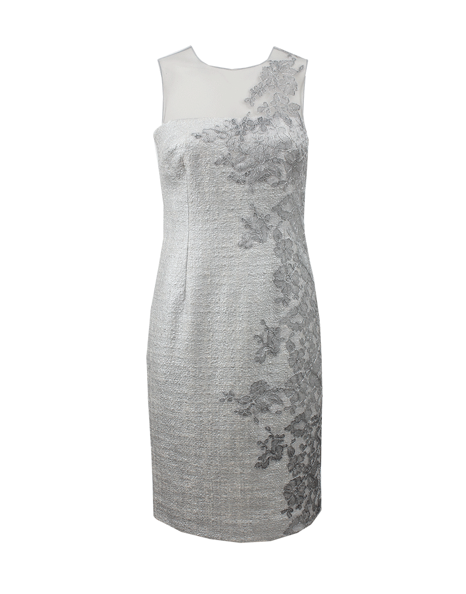 TERI JON-Metallic Dress With Lace-