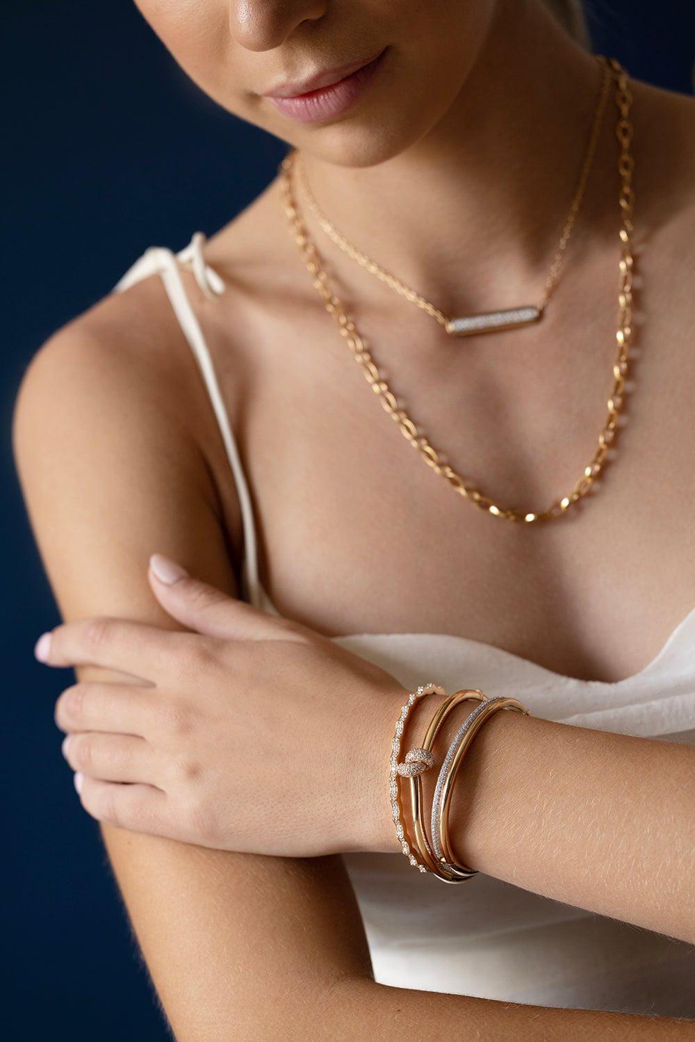 THE LOVE KNOT BY CORALIE-Thin Diamond Love Knot Bracelet-ROSE GOLD