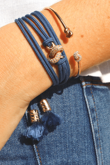 THE LOVE KNOT BY CORALIE-Blue Cord Love Knot Bracelet-YELLOW GOLD