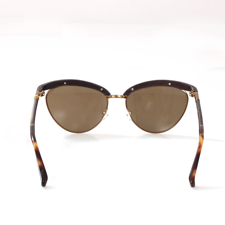 THE ROW-Leather Sunglasses-WALNUT