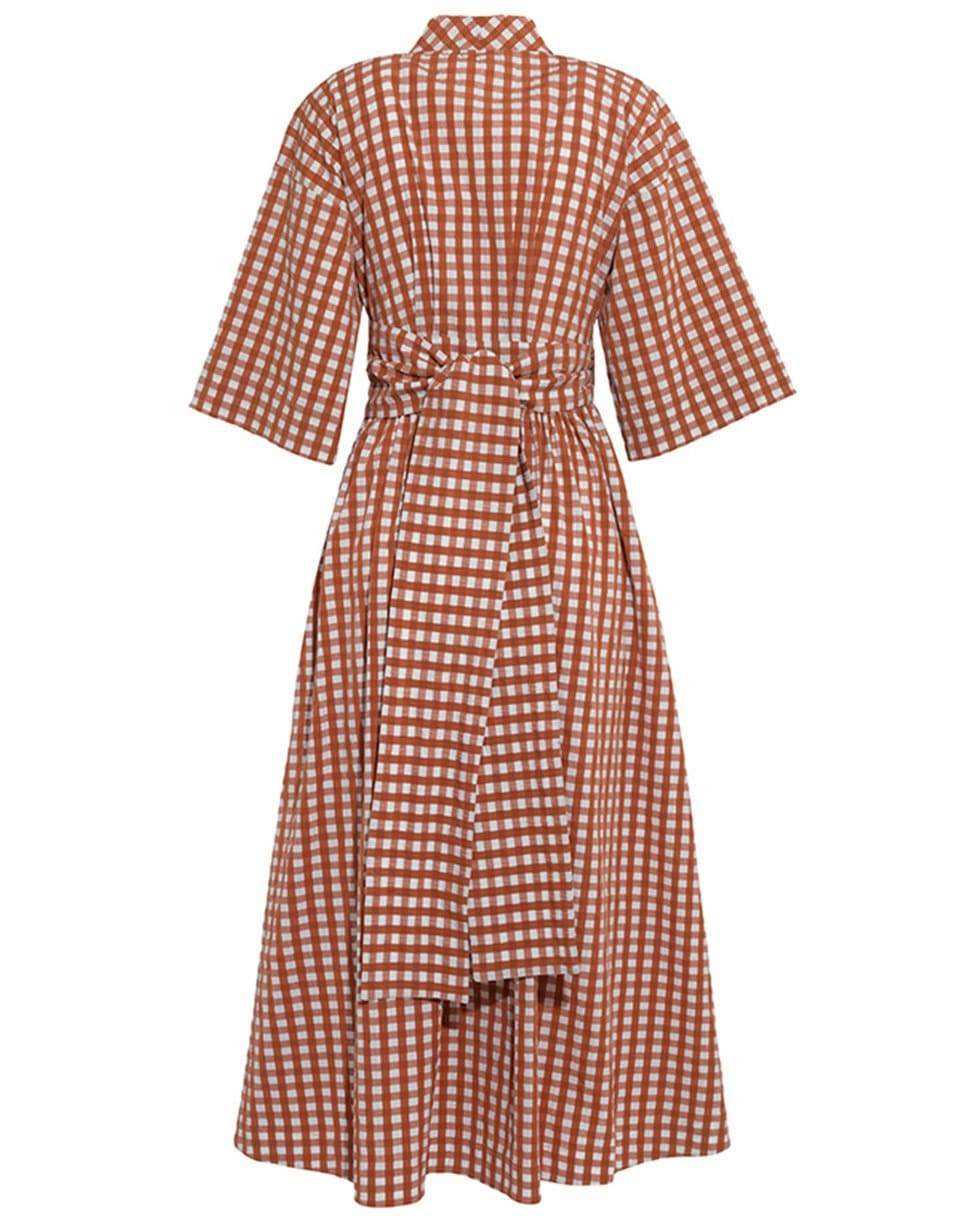 THREE GRACES LONDON-Copper Gingham Charita Cotton Midi Dress-