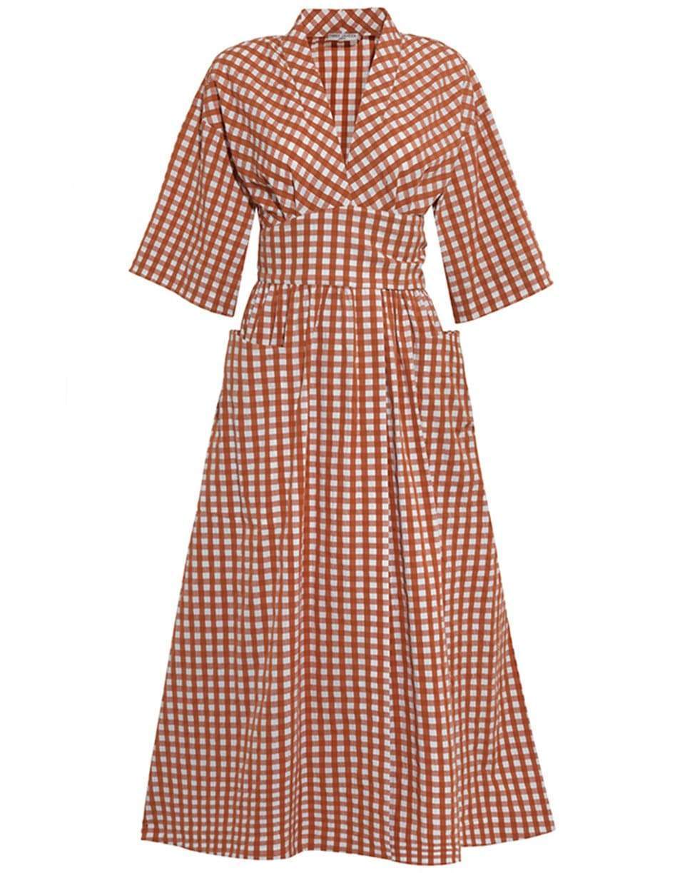 THREE GRACES LONDON-Copper Gingham Charita Cotton Midi Dress-