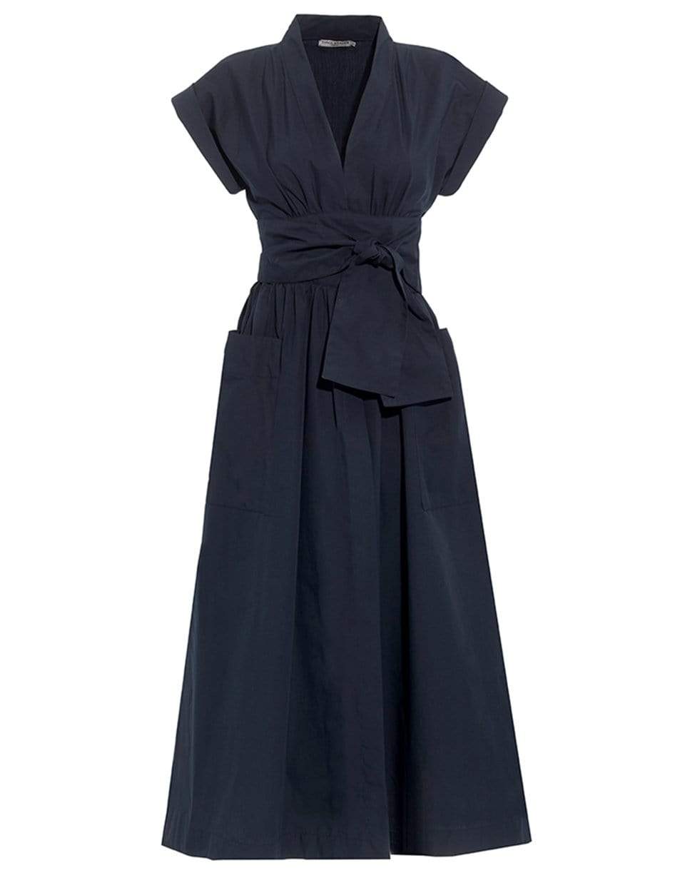 THREE GRACES LONDON-Navy Clarissa Cotton Poplin Classic Midi Dress-