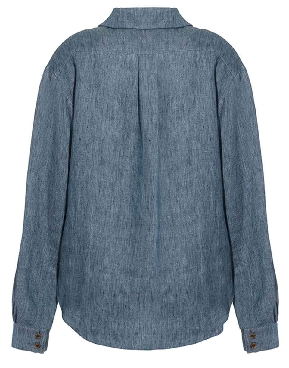 THREE GRACES LONDON-Denim Blue Willow Linen Button Down Shirt-BLUE