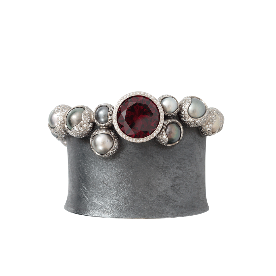 TODD REED-Garnet And Tahitian Pearl Cuff-SILVER