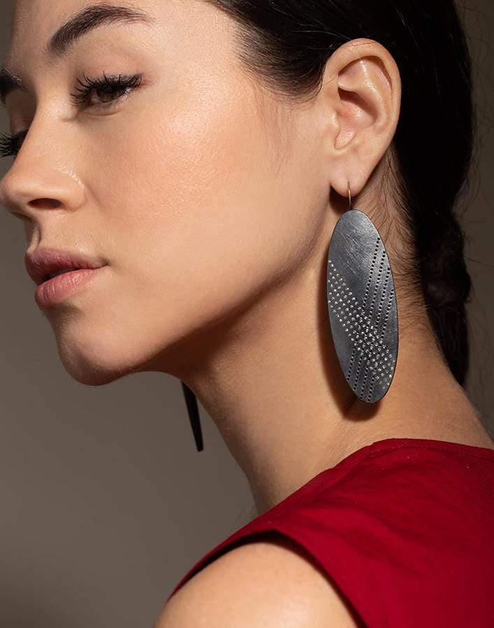 TODD REED-Black and White Diamond Drop Earring-SILVER