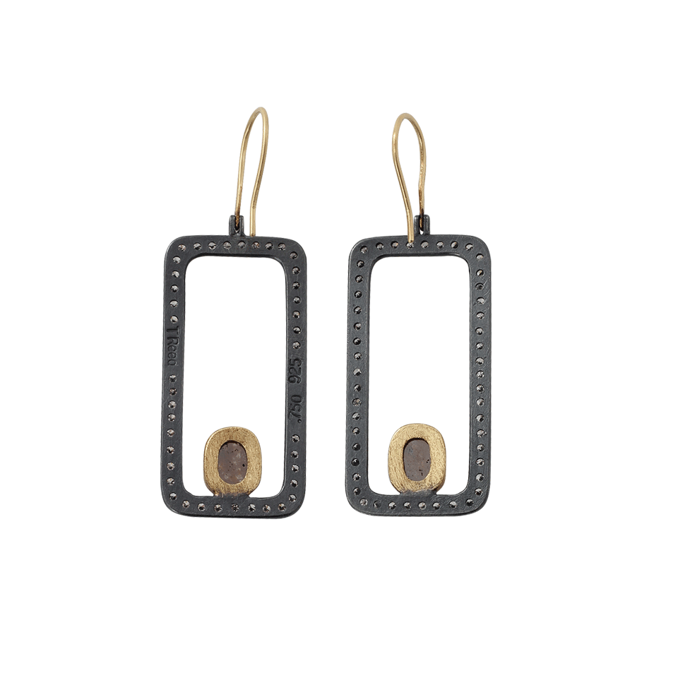 TODD REED-Red Diamond Rectangle Earrings-SILVER