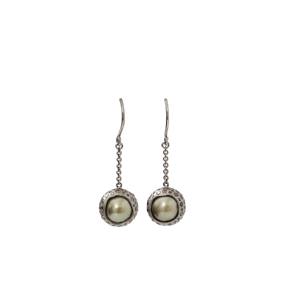 TODD REED-Tahitian Pearl And Diamond Drop Earrings-SILVER