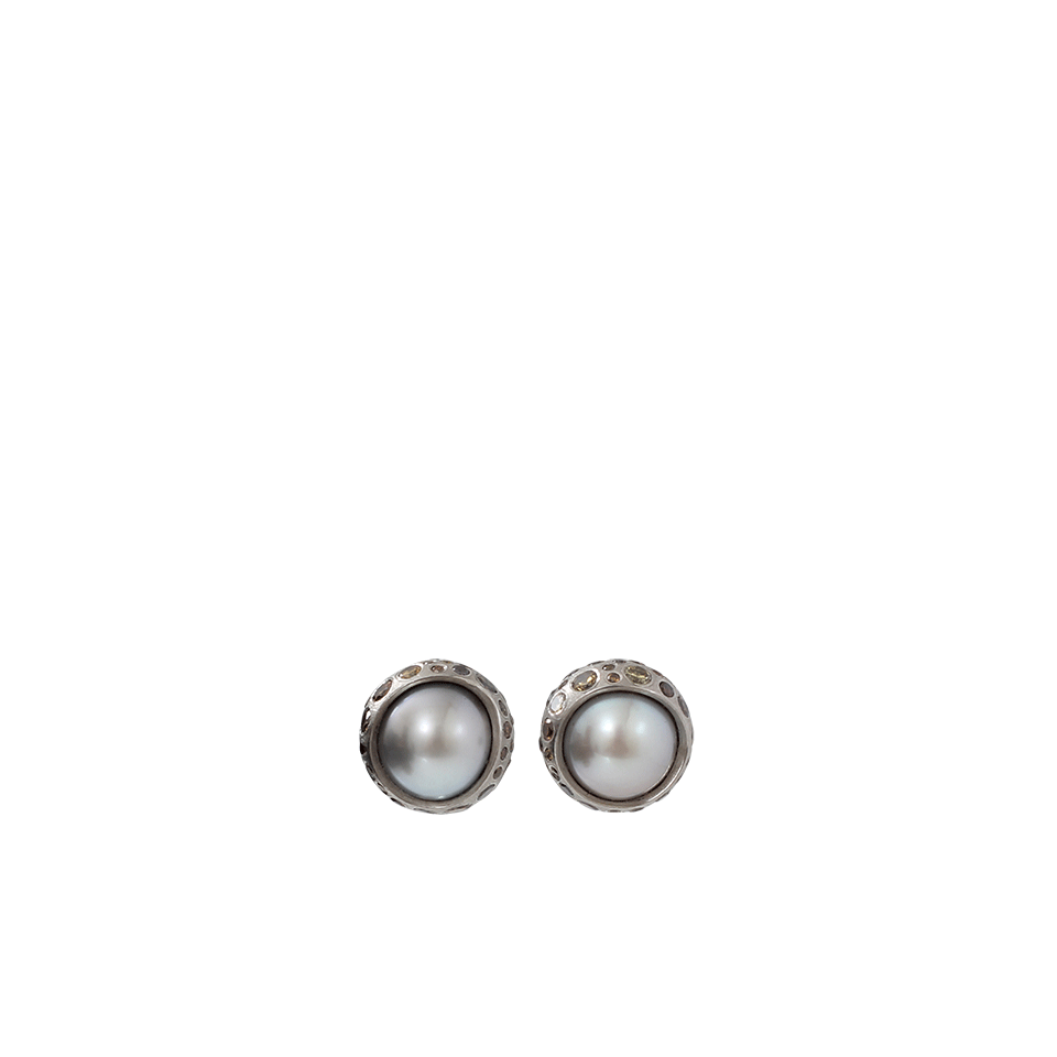 TODD REED-Tahitian Pearl And Diamond Stud Earrings-SILVER