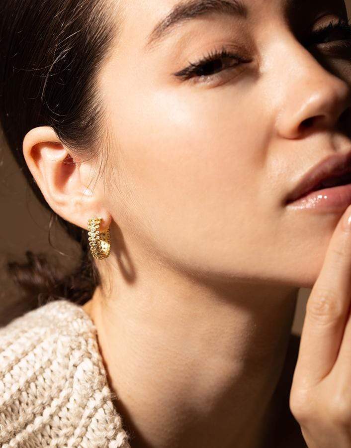 TODD REED-3 Row White Brilliant Diamond Hoops-YELLOW GOLD