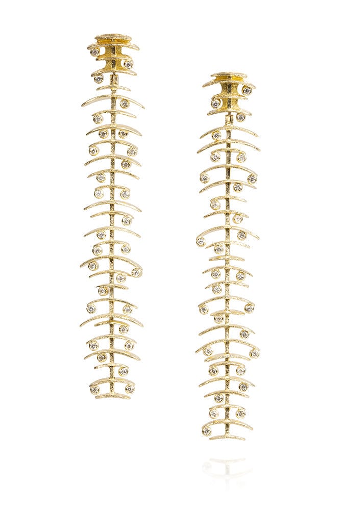 TODD REED-Brilliant Cut Long Drop Diamond Earrings-YELLOW GOLD