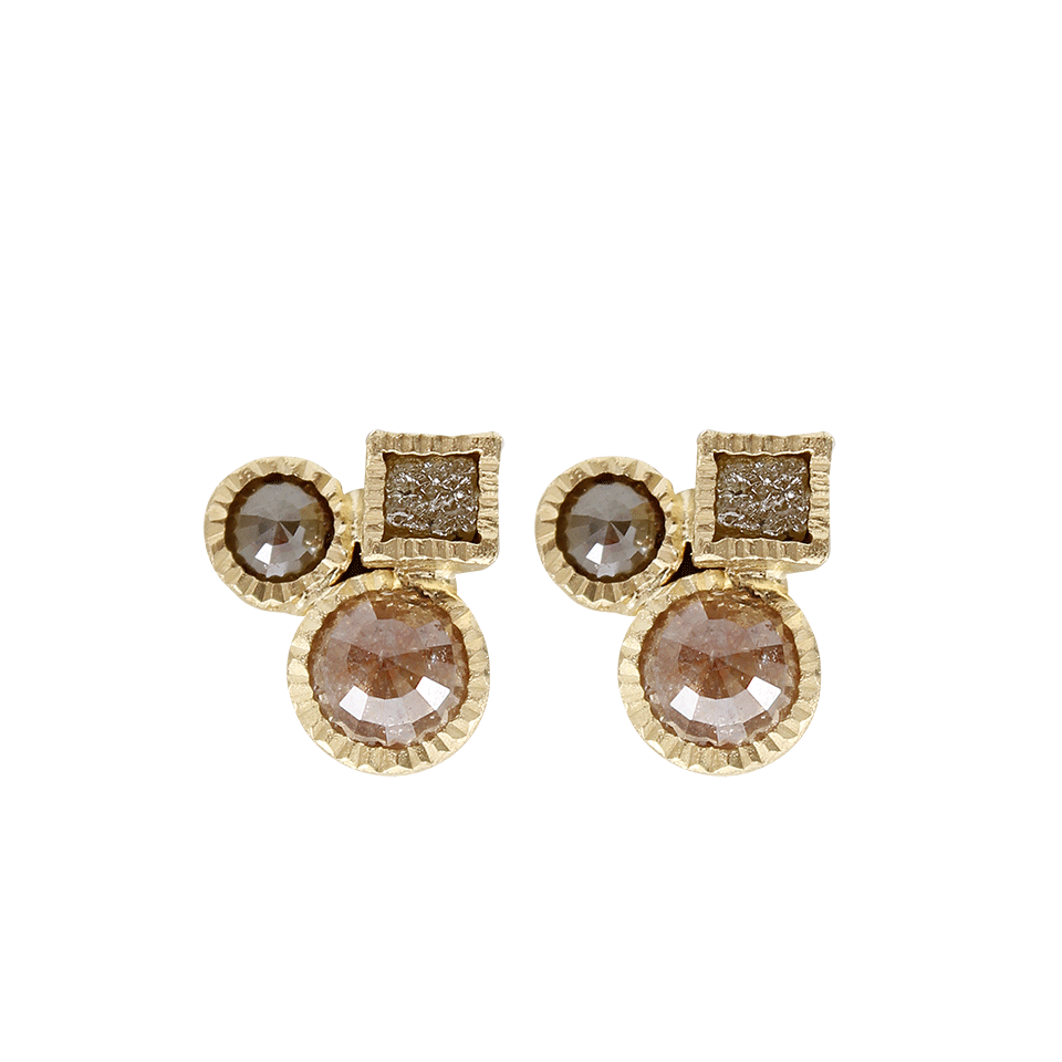 TODD REED-Raw Diamond Cluster Earrings-YELLOW GOLD