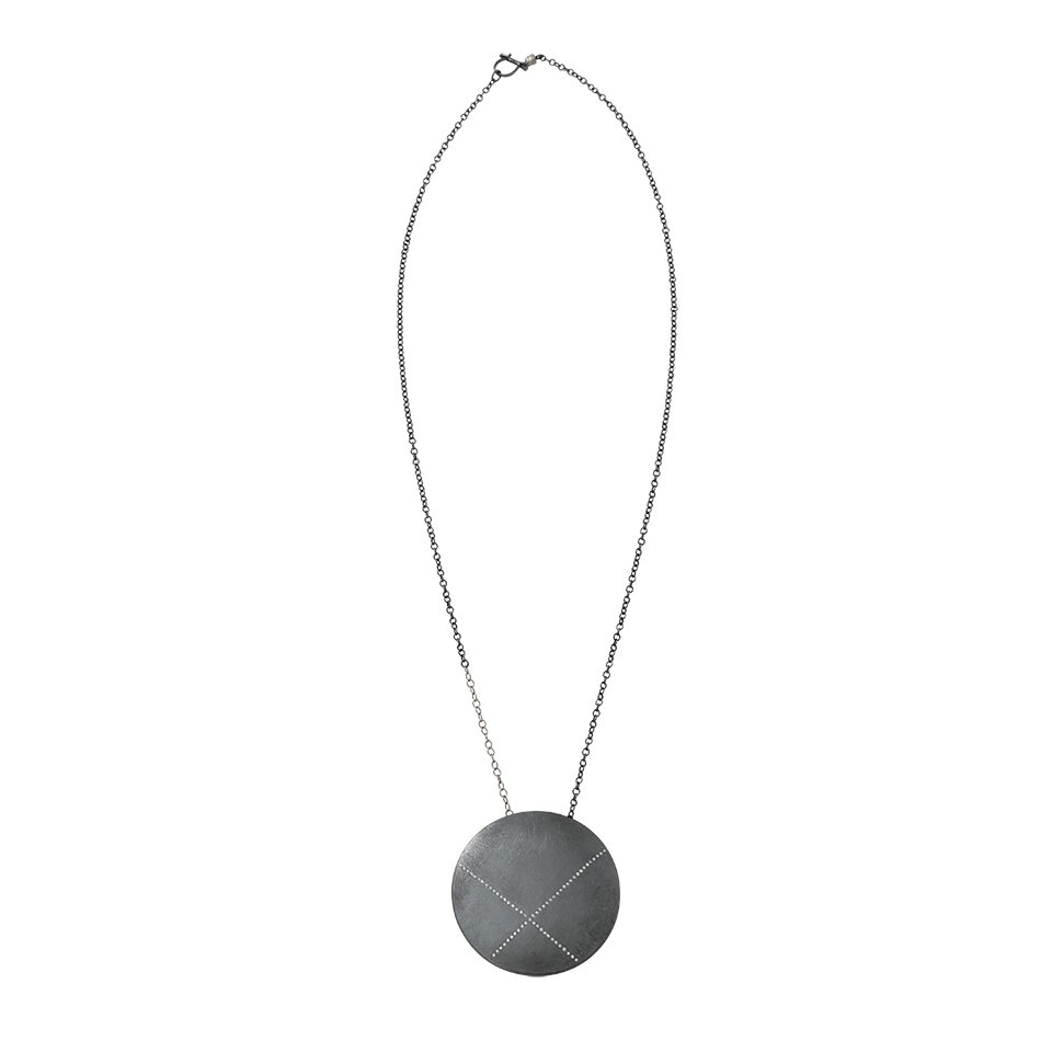 TODD REED-Diamond X Circle Pendant Necklace-SILVER