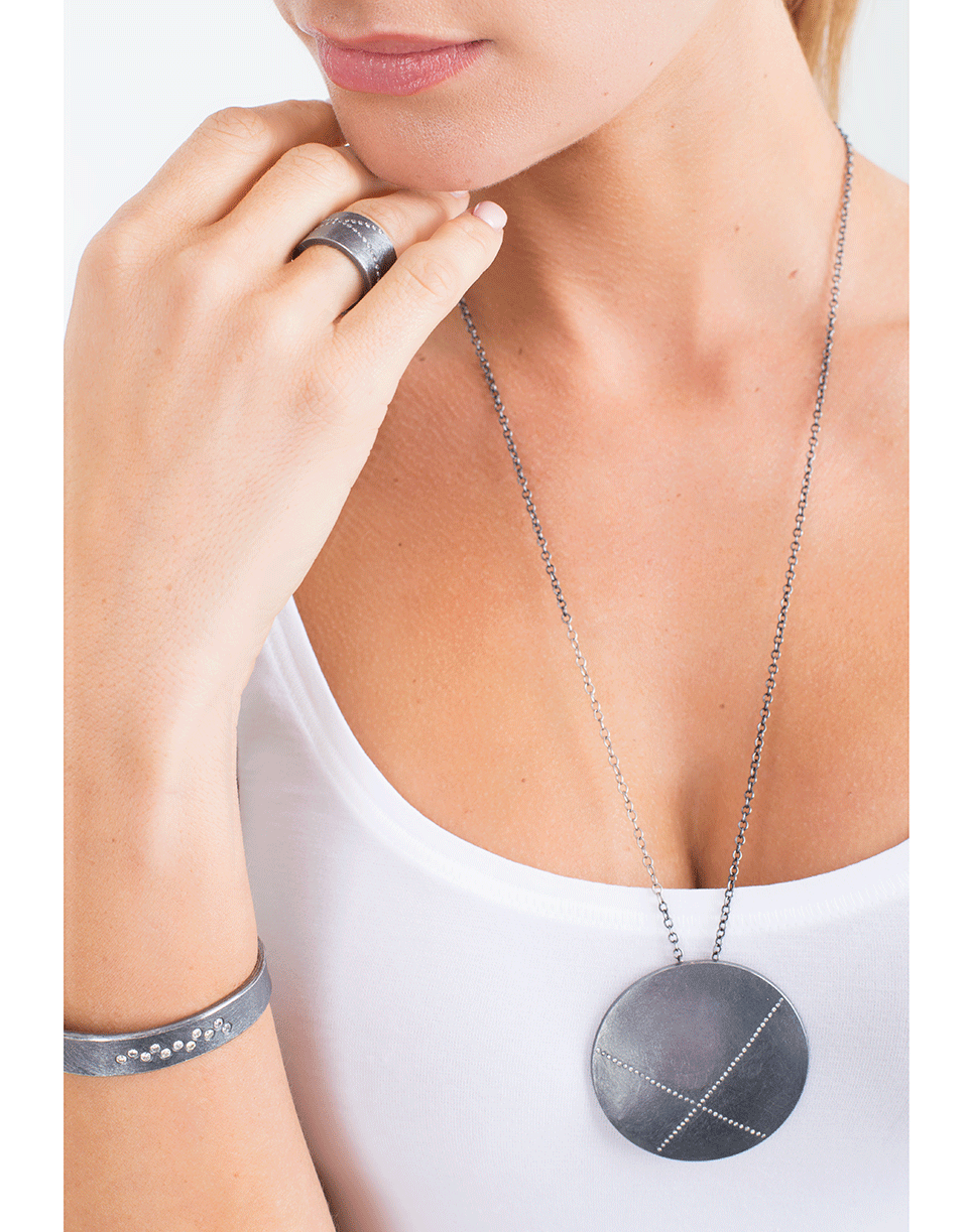 TODD REED-Diamond X Circle Pendant Necklace-SILVER