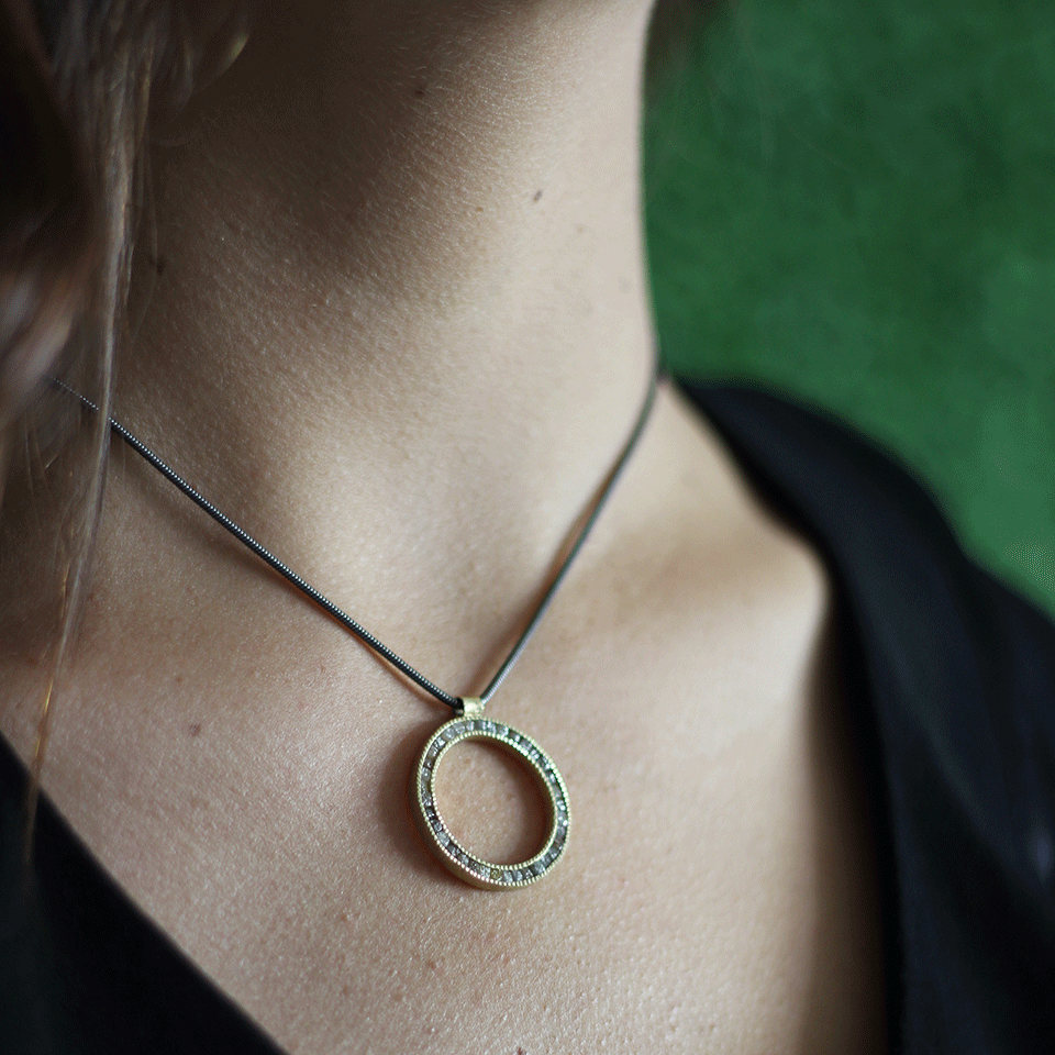 TODD REED-Diamond Circle Pendant Necklace-YELLOW GOLD