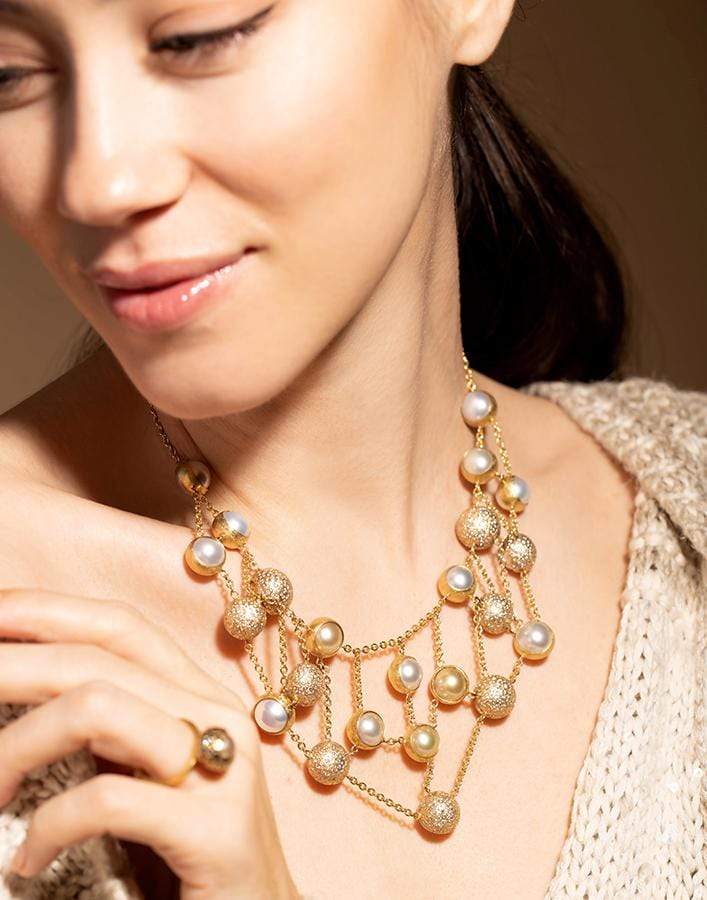 TODD REED-Reversable Pearl and Diamond Necklace-YELLOW GOLD