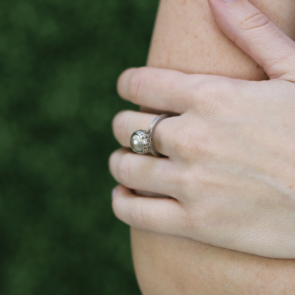 TODD REED-Tahitian Pearl And Autumn Diamond Ring-SILVER