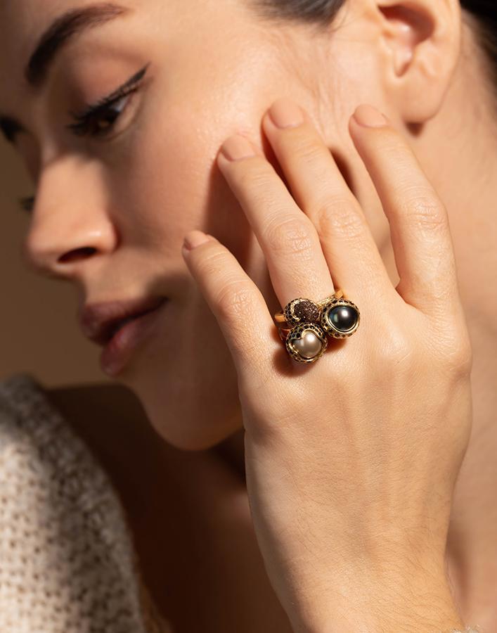 TODD REED-Raw Diamond and Black Diamond Ring-YELLOW GOLD