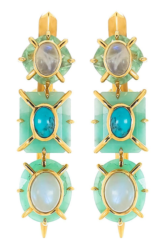 Emerald Moonstone Fluorite Turquoise Drop Earrings-YELLOW GOLD-JEWELRYFINE JEWELEARRING-TONY DUQUETTE